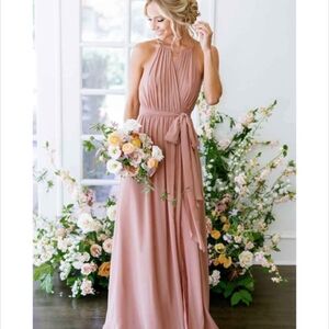 Elegant Pink Halter Maxi Dress